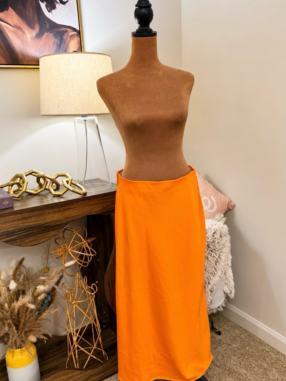 A New Day Orange Midi Dress Side Slit